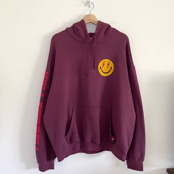 Aviator Nation Will Ferrell Bolt Smiley Relaxed Pullover Hoodie Plum Large - Picture 3 of 11